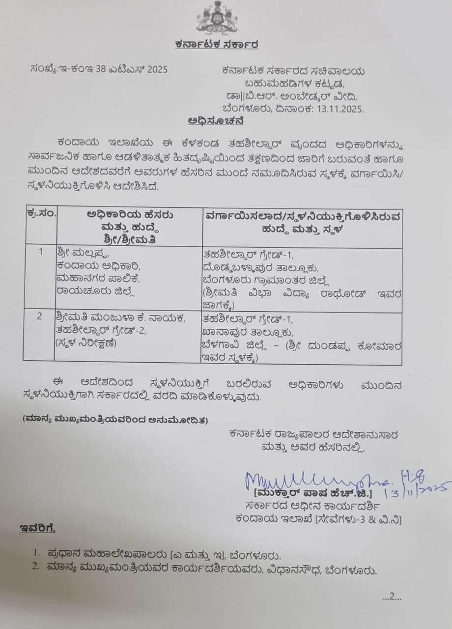 उच्च न्यायालयाच्या आदेशानंतर खानापूर तहसीलदारांची बदली; मंजुळा नाईक नवीन तहसीलदार म्हणून नियुक्त