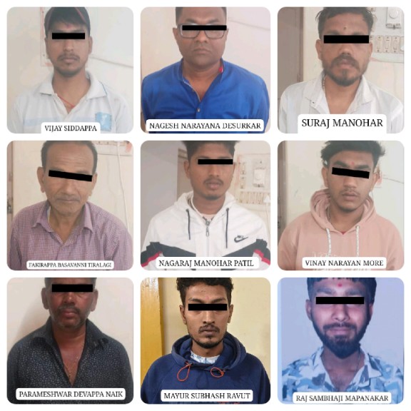 बेळगाव ग्रामीण, खडेबाजार, उद्यमबाग व एपीएमसी पोलिसांची धडक कारवाई; जुगार, अवैध दारू व गांजाप्रकरणी ११ जण ताब्यात