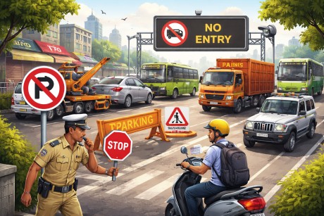 बेळगाव शहरात वाहतूक नियम कडक; नो-पार्किंग व जड वाहनांवर निर्बंध