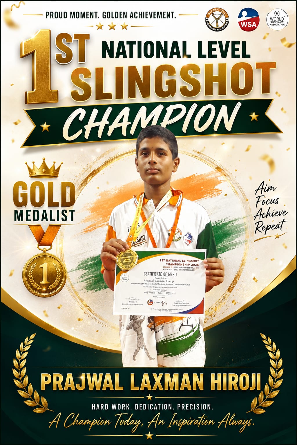 भुवनेश्वर येथील ऑल इंडिया नेमबाजी स्पर्धेत प्रज्वल हिरोजीची सुवर्ण कामगिरी